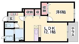 シンヴィオシスD 1LDKの間取図画像