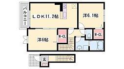 パジェール・トロワB棟 2LDKの間取図画像