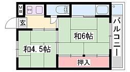 ビレッジハウス朝日ケ丘1号棟 2Kの間取図画像