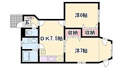 モアークレスト3 2DKの間取図画像
