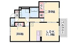 クオーレ早瀬 2LDKの間取図画像