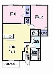 アメニティカスガ1 2LDKの間取図画像