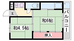 ビレッジハウス城東4号棟 2Kの間取図画像
