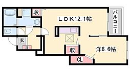 テイルウィンド 1LDKの間取図画像