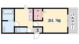 クロスロード東姫路 1Kの間取図画像