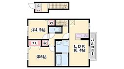 メゾン・ラフィーネ 2階2LDKの間取り