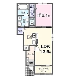 シャルム朝来 1階1LDKの間取り