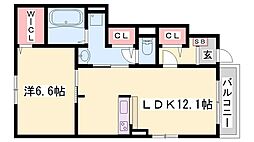 サングレイスA 1階1LDKの間取り