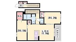ヴーヴレ 2階2LDKの間取り