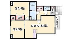 上の森ハウス 1階2LDKの間取り