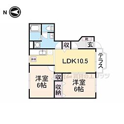 JR和歌山線 大和新庄駅 徒歩16分の賃貸アパート 1階2LDKの間取り