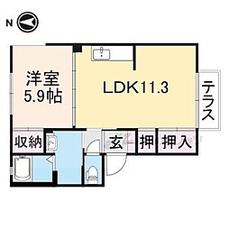 近鉄天理線 天理駅 徒歩8分の賃貸アパート 1階1LDKの間取り