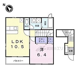 近鉄大阪線 築山駅 徒歩9分の賃貸アパート 2階1LDKの間取り
