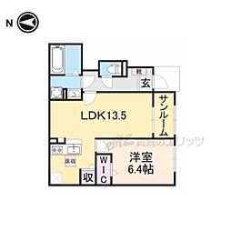 近鉄南大阪線 高田市駅 徒歩16分の賃貸アパート 1階1LDKの間取り
