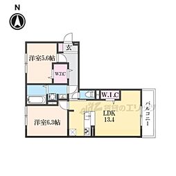 JR関西本線 法隆寺駅 徒歩20分の賃貸アパート 3階2LDKの間取り