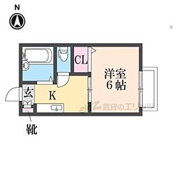 ラ・メゾンかなた 1階1Kの間取り