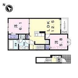 近鉄田原本線 但馬駅 徒歩6分の賃貸アパート 2階2LDKの間取り