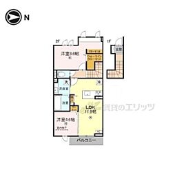 竜田テラス 205 2階2LDKの間取り