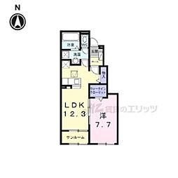 プリュニエ　キャトル 1階1LDKの間取り