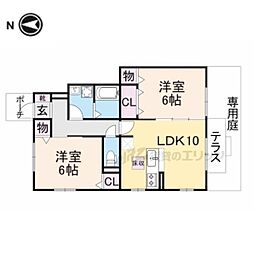 JR桜井線 三輪駅 徒歩12分の賃貸アパート 1階2LDKの間取り