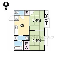 コーポｎａｍｏＡ棟 2階2Kの間取り