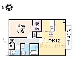 サンクコール朝和ＡＢ 2階1LDKの間取り
