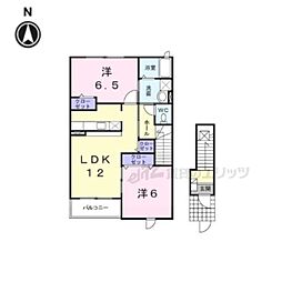 グラシュー 2階2LDKの間取り