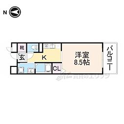 近鉄橿原線 八木西口駅 徒歩4分の賃貸マンション 4階1Kの間取り