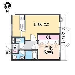 プラムハウスII 2階1LDKの間取り