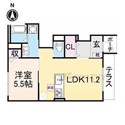 プランドールII 1階1LDKの間取り