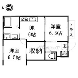 近鉄大阪線 大和高田駅 徒歩14分の賃貸アパート 1階2DKの間取り