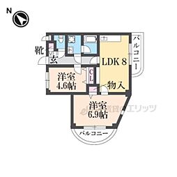 JR和歌山線 高田駅 徒歩5分の賃貸マンション 4階2DKの間取り