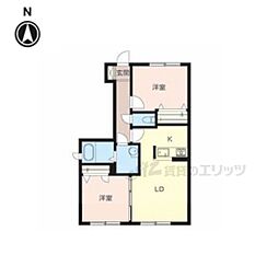 アルティ逢坂 1階2LDKの間取り