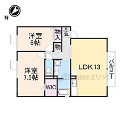 ロイヤルガーデン　Ｄ棟 2階2LDKの間取り