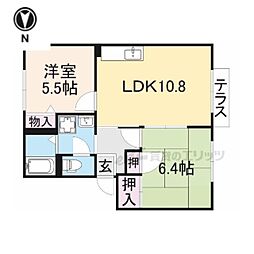 ラフィーネ當麻弐番館 1階2LDKの間取り