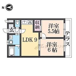 パール香芝 1階2DKの間取り