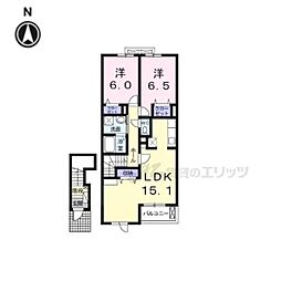 ボヌールＢ 2階2LDKの間取り
