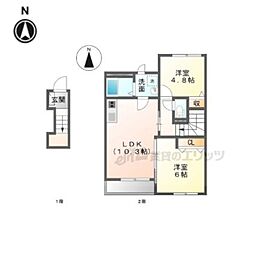 グレイスヴィラ 2階2LDKの間取り
