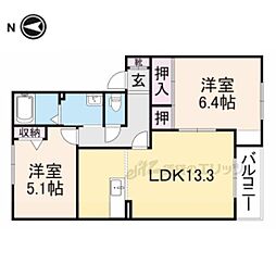 近鉄御所線 近鉄御所駅 徒歩10分の賃貸アパート 2階2LDKの間取り