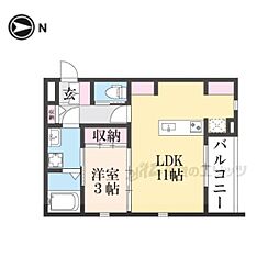 近鉄天理線 天理駅 徒歩3分の賃貸アパート 2階1LDKの間取り