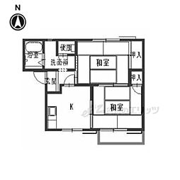 近鉄大阪線 桜井駅 徒歩15分の賃貸アパート 1階2Kの間取り