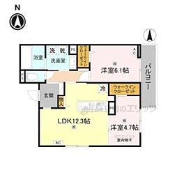 RETORIA瓦口WEST 2LDKの間取図画像