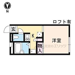 レオパレス緑の香芝 2階1Kの間取り