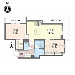 シャーメゾン 香芝 ワイケイ 2LDKの間取図画像
