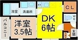 ハーモニーテラス露橋III 3階1DKの間取り