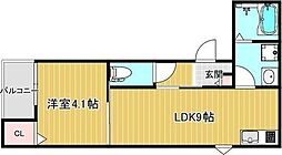 LECOCON中川II 3階1LDKの間取り