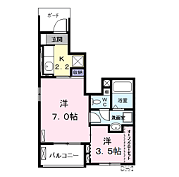 グランソレイユ2 2Kの間取図画像