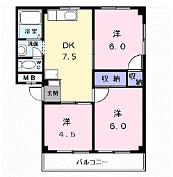 ロジュマンK 3DKの間取図画像