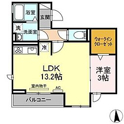 シュヴァル 1LDKの間取図画像