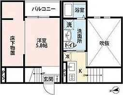 Cuore　Sasashima 2階ワンルームの間取り